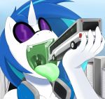 angelthecatgirl animal automobile blue_hair bus city dj_acid equine friendship_is_magic headphones macro mammal mouth my_little_pony pony shades skyscraper standing tongue tongue_out unicorn uvula vehicle vinyl_scratch vinyl_scratch_(mlp) vore white_fur