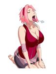 big_breasts breasts cleavage hair naruto pink_hair sakura_haruno tongue tongue_out