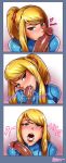 akairiot blonde_hair cum cum_in_mouth cum_on_tongue fellatio female green_eyes hair looking_at_viewer male/female metroid nintendo open_mouth oral penis pov samus_aran sequential tongue