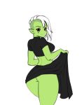 1girl 2019 ass darkeros disney dress_lift green_skin looking_at_viewer looking_back lord_dominator no_panties simple_background wander_over_yonder white_hair