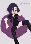  1girl 1girl 1girl bean_bag_chair dc_comics dcau forehead_jewel little_black_dress panties rachel_roth raven_(dc) teen_titans the_other_half upskirt wet_panties white_panties 