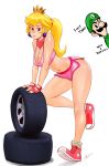 ass bent_over breasts cleavage luigi non-nude princess_peach shorts super_mario_bros.