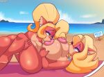  1girl absurd_res activision anthro bandicoot beach big_breasts blonde_hair breast_suck breasts choker coco_bandicoot crash_bandicoot_(series) dongitos duo female/female furry hair high_res huge_breasts jewelry mammal marsupial necklace nude nude_beach seaside sucking tawna_bandicoot video_games 