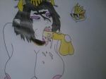 1boy 1girl big_breasts big_penis big_testicles blue_eyes breasts brunette cum cum_on_breasts cum_on_mouth digimon draw drawing erect_nipples female grademon horns licking lilithmon male oral_sex penis sucking sunglasses testicles yellow_body