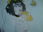 1boy 1girl big_breasts big_penis big_testicles blue_eyes breasts brunette cum cum_on_breasts cum_on_mouth digimon draw drawing erect_nipples female grademon horns licking lilithmon male oral_sex penis sucking sunglasses testicles yellow_body