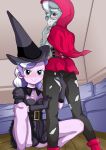 2_girls 2girls ass blush clothed diamond_tiara_(mlp) earrings equestria_girls female female_only friendship_is_magic glasses gloves hat indoors looking_at_viewer my_little_pony panties pantyhose silver_spoon_(mlp) skirt standing the_dark_mangaka torn_pantyhose upskirt