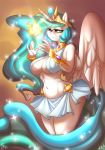 1girl 2016 anthro anthrofied ass atryl big_breasts bra breasts cleavage clothed clothing crown curvy equine falleninthedark fire friendship_is_magic fur furry half-closed_eyes high_res horn large_breasts long_hair magic mammal multicolored_hair my_little_pony navel pony princess_celestia skimpy skirt smile solo standing tiara underboob underwear white_fur winged_unicorn wings