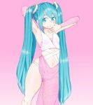 1girl alternate_costume bikini blue_nail_polish blush goki_buri gokiburi looking_at_viewer miku_hatsune nail_polish painted_nails panties revealing_clothes short_hair swimsuit underwear vocaloid