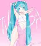  1girl alternate_costume artist_name bikini blue_nail_polish blush goki_buri gokiburi looking_at_viewer miku_hatsune nail_polish painted_nails panties revealing_clothes swimsuit underwear vocaloid 