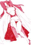 1girl amazon arms_up boa_hancock breasts cape cleavage earrings epaulettes female groin hanzaki_jiro hanzaki_jirou high_heels jewelry long_hair midriff monochrome mound_of_venus nipple_slip nipples one_eye_closed one_piece revealing_clothes shoes side_slit solo wink