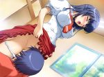  1boy 1girl ayakashi ayakashi_h blue_hair blush breasts censored closed_eyes cunnilingus dutch_angle frills game_cg hair kusaka_yuu large_breasts long_skirt open_mouth oral panties panty_pull pussy pussylicking sailor_collar school_uniform serafuku sex shiragami_kikuri skirt skirt_lift standing tears toma_(asagayatei) underwear white_panties window 