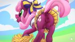  1girl anus ass cheerilee cheerilee_(mlp) cheerleader_outfit clothed cutie_mark earth_pony female female_only friendship_is_magic green_eyes my_little_pony mysticalpha outdoor outside pony presenting_hindquarters pussy skirt tail upskirt 