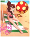 1girl adult_swim alluring ass ball beach beachball big_breasts bikini bishou bishoujo_senshi_sailor_moon bishoujo_senshi_sailor_moon_r bishoujo_senshi_sailor_moon_r_the_movie bishoujo_senshi_sailor_moon_s bishoujo_senshi_sailor_moon_s_the_movie bishoujo_senshi_sailor_moon_supers_the_movie breasts brown_hair cup drinking drinking_glass fritz_willie green_eyes high_res long_hair lying makoto_kino ocean on_stomach one-piece_bikini parasol ponytail sand swimsuit toei_animation toonami towel umbrella viz_media water