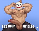 1boy 2023 arm_behind_head armpit_hair armpits balls bara biceps big_balls big_penis boner bulge clothing english_text erection high_res huge_balls huge_cock jack_box jack_in_the_box llamasart looking_at_viewer male male_focus male_nipples male_only mascot mascots masculine_male muscular muscular_arms muscular_chest muscular_male nipples object_head pecs penis solo_male testicle text tight_clothing toony vein veiny_penis yaoi