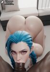 1boy 1girl 1girls 3d 3d_(artwork) 3d_art 3d_artwork 3d_model ai ai-created ai_art ai_generated all_fours arm_tattoo art ass ass_up big_ass big_penis blue_hair braid braided_hair dark-skinned_male deepthroat digital_art digital_artwork_(media) digital_media digital_media_(artwork) exposed_ass fellatio female_focus huge_cock interracial jinx_(league_of_legends) league_of_legends light-skinned_female light_skin long_hair looking_at_viewer male male_pov naked_female nude nude_female nude_male on_hands_and_knees on_knees oral oral_penetration oral_sex pale-skinned_female pale_skin penis pink_eyes pov sodaglow_artist tagme tattoo twin_braids veiny_penis