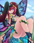 1girl alluring animal_ears big_breasts blue_eyes ciderwrath cleavage facial_mark fairy_wings fake_animal_ears fire_emblem fire_emblem_heroes floating hair_over_one_eye intelligent_systems looking_at_viewer nail_polish nintendo official_alternate_costume plant polka_dot purple_hair rabbit_ears red_nails short_hair sideboob thighs thorns triandra_(fire_emblem) triandra_(spring)_(fire_emblem) vines wings