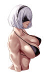  1girl big_breasts bikini blindfold bubble_butt cleavage horny inviting_to_sex karma3009 nier nier:_automata nier_(series) pose standing swimsuit teasing thick_thighs white_hair yorha_no._2_type_b 