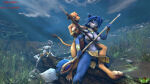  3girls anthro aquaphilia bubbles crossover deltahooves disney duel female fight fox friendship_is_magic hasbro krystal lake lion loincloth my_little_pony nala nintendo sfm sinktember source_filmmaker sparring star_fox tattoo teasing the_lion_king topless tribal underwater water zebra zecora_(mlp) 