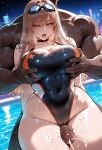 1boy1girl 1girl ai_generated breast_grab competition_swimsuit cum curvy curvy_female curvy_figure dark-skinned_male dark_skin goddess_of_victory:_nikke grinding groping groping_breasts groping_from_behind long_hair night nude one-piece_swimsuit pool rapi_(nikke) sex sex_from_behind swimsuit thigh_sex thighjob