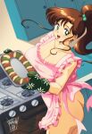  1990s_(style) 1girl 1girl :d adult_swim alluring apron artist_name ass big_breasts bishoujo_senshi_sailor_moon bishoujo_senshi_sailor_moon_r bishoujo_senshi_sailor_moon_r_the_movie bishoujo_senshi_sailor_moon_s bishoujo_senshi_sailor_moon_s_the_movie bishoujo_senshi_sailor_moon_supers bishoujo_senshi_sailor_moon_supers_the_movie blush bow brown_hair cleavage covered_erect_nipples cowboy_shot danmakuman dated dutch_angle earrings food frills gloves green_eyes hair_bobbles hair_ornament happy high_ponytail high_res holding indoors jewelry kitchen long_hair looking_at_viewer looking_back makoto_kino mature_female naked_apron no_bra open_mouth oven_mitts pink_apron ponytail retro_artstyle sidelocks signature smile standing toei_animation toonami viz_media wavy_hair 