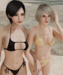  2_girls ada_wong ada_wong_(adriana) ashley_graham ashley_graham_(ella_freya) bikini biohazard black_bikini black_hair blonde_hair breasts capcom cleavage cleavage_cutout cleavage_window medium_breasts medium_hair resident_evil resident_evil_4 resident_evil_4_remake riri_arts ririarts short_hair twitter yellow_bikini 