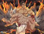  2boys ass balding bara big_penis embarrassed embarrassed_nude_male enm father_&amp;_son gay heihachi_mishima human human_only humiliation im_hasarath kazuya_mishima lava looking_back male male_only muscular muscular_male nude nude_male older_man_and_young_adult otk over_the_knee revenge role_reversal scar scar_on_chest spanking story_at_source tekken video_game_character 