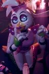1girl 1girls 2boys 3d accurate_art_style animatronic beak caressing_head five_nights_at_freddy's five_nights_at_freddy's:_security_breach glamrock_chica_(ashleyorange) glamrock_chica_(fnaf) handjob male masturbation mrcourage616 on_model penis purple_lipstick straight