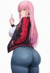  1girl 1girl ai ai_generated ass bubble_ass bubble_butt curvy denim denim_clothing denim_jeans earring earrings fat_ass female_focus female_only from_side hand_in_pocket hololive hololive_english huge_ass jacket jeans long_hair looking_at_viewer middle_finger mori_calliope open_jacket pawg pink_eyes pink_hair qos qos_clothing queen_of_spades queen_of_spades_earrings queen_of_spades_symbol raceplay shikicum69 shirt simple_background smile smirk smirking smirking_at_viewer snowbunny thick_ass virtual_youtuber vtuber vtuberfanart white_background 