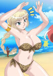 1girl alluring beach_ball bikini blonde_hair blue_eyes blue_sky ocean pin_up project_soul ranpu silf sophitia_alexandra soul_calibur_ii soul_calibur_iii soul_calibur_vi
