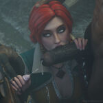 1girls 2boys 3d big_penis cd_projekt_red dark-skinned_male dark_skin fellatio geralt_of_rivia huge_cock interracial large_penis licking licking_penis light-skinned_female light-skinned_male light_skin looking_at_partner missed_call oral oral_sex red_hair small_penis the_witcher_(series) the_witcher_3:_wild_hunt triss_merigold