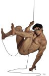  1boy 2017 batman_(series) black_hair cheesecake dc_comics dick_grayson domino_mask feet human male_feet muscular muscular_male nick_robles nightwing no_visible_genitalia nude nude_male nudity short_hair smile solo_human solo_male string white_background 