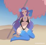  1girl 1girl 1girl 4headboiii alluring arms_up ass beach beach_background beach_umbrella big_breasts big_breasts black_bikini black_swimsuit blue_hair breast_squeeze breast_squish breasts breasts_bigger_than_head brighid_(xenoblade) chain_belt chains closed_eyes core_crystal crystal elbow_gloves facial_markings female_focus female_only flaming_hair forehead_mark hair_bun hair_buns high_heels kneel large_ass long_hair one_arm_up purple_hair scantily_clad skindentation sling_bikini slingshot_swimsuit solo_female solo_focus stockings stockings swimsuit thick_ass thick_thighs thighs thong thong_bikini twin_buns xenoblade_(series) xenoblade_chronicles_2 