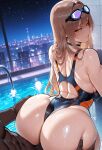 1boy1girl 1girl ai_generated ass competition_swimsuit curvy curvy_female curvy_figure dark-skinned_male dark_skin goddess_of_victory:_nikke long_hair night nude one-piece_swimsuit pool rapi_(nikke) sex sex_from_behind standing_sex swimsuit