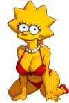  1girl 20th_century_fox 20th_century_studios aged_up ai_generated black_hair bra breasts female_focus lisa_simpson navel panties simple_background smile spiked_hair the_simpsons transparent_background yellow_body younger_female 