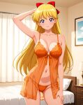 1girl adult_swim alluring bed bedroom big_breasts bishoujo_senshi_sailor_moon bishoujo_senshi_sailor_moon_r bishoujo_senshi_sailor_moon_r_the_movie bishoujo_senshi_sailor_moon_s bishoujo_senshi_sailor_moon_s_the_movie bishoujo_senshi_sailor_moon_supers bishoujo_senshi_sailor_moon_supers_the_movie blonde_hair blue_eyes cleavage lingerie minako_aino panties thedaeron toei_animation toonami viz_media