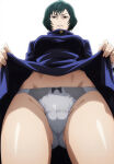  ai_generated angry_expression bare_thighs brown_eyes dress_lift gigantic_breasts green_hair huge_breasts huge_thighs jujutsu_kaisen light-skinned_female light_skin looking_down low-angle_view massive_breasts panties pussy_visible_through_panties short_hair solo_female squatting sweat sweatdrop thick_body thick_female thick_thighs thighs voluptuous voluptuous_female yoez8 zenin_mai 