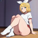 1girl ai_generated ass big_ass booty_shorts breasts buruma fundoshilover101 huge_ass kagamine_rin tabi_socks vocaloid