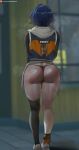  1girl belle_(summer_skies)_(zenless_zone_zero) belle_(zenless_zone_zero) big_breasts blue_eyes blue_hair bubble_butt cleavage horny inviting_to_sex oroborus pose standing stockings teasing thick_thighs zenless_zone_zero 