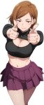  ai_generated bare_thighs brown_eyes brunette fishnets gigantic_breasts grin huge_breasts huge_thighs jujutsu_kaisen kugisaki_nobara light-skinned_female light_skin looking_at_viewer massive_breasts short_hair solo_female squatting sweat sweatdrop thick_body thick_female thick_thighs thighs voluptuous voluptuous_female waifus_diffusion 
