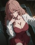  ai_generated bare_thighs brown_eyes brown_hair earrings gigantic_breasts grin huge_breasts huge_thighs light-skinned_female light_skin long_hair looking_at_viewer lord_of_waifus massive_breasts mature_female milf oshi_no_ko saitou_miyako seductive_smile solo_female squatting sweat sweatdrop thick_body thick_female thick_thighs thighs voluptuous voluptuous_female 