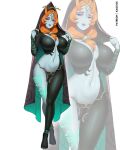  1girl 1girl alluring anklet barefoot big_breasts cleavage curvy eyeshadow female_focus full_body jewelry kaos_art long_hair looking_at_viewer makeup midna midna_(true) multicolored_skin navel nintendo orange_hair pelvic_curtain red_eyes the_legend_of_zelda the_legend_of_zelda:_twilight_princess two-tone_skin wide_hips 