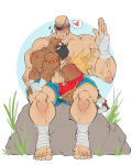 2boys bara_tits breasts bubble_butt bulge capcom domination erect_nipples eyepatch fatal_fury feet heart heart_symbol human human_only humiliation joe_higashi male male_feet male_only muscular muscular_male sagat shorts_down size_difference spanking story_at_source story_in_description street_fighter toes tongue_out tyleraz veins yaoi