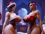  1girl 2_girls 3d 3d_(artwork) 3d_art ai_generated art big_ass big_breasts big_breasts brown_hair christmas christmas_outfit cute d.va eyebrows female_only geek hana_song multiple_girls olivia_colomar overwatch overwatch_2 purple_eyes purple_hair ravenomega sexy_body sexy_woman smile sombra tagme vs 
