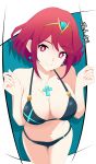 1girl 1girl absurd_res alluring big_breasts bikini black_bikini bob_cut breasts chest_jewel cleavage earrings from_above halterneck hashtag-only_commentary high_res jetaxl_tanuki jewelry navel pyra_(xenoblade) red_eyes red_hair short_hair smile string_bikini swept_bangs swimsuit tiara xenoblade_(series) xenoblade_chronicles_2 