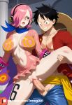 1boy 1girl ai_generated bandana big_breasts black_hair blue_eyes blue_pants blush breasts clothed_sex dress grin hair_over_one_eye hat headphones hetero leg_lift looking_at_another monkey_d._luffy navel no_panties one_piece open_clothes open_mouth open_shirt pants patreon_logo patreon_username penis pink_dress pink_hair pussy scar scar_on_chest scar_on_face scarf sex shiny shiny_hair shiny_skin shirt short_hair smile spread_legs standing standing_sex stomach straw_hat tattoo teeth testicles trewg001 uncensored vaginal veins veiny_penis vinsmoke_reiju watermark