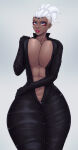 1girl 1girl 1girls 2d abs alternate_body_type alternate_breast_size black_bodysuit blue_eyes bodysuit breast_squeeze breasts catsuit cleavage cyborg dreadlocks female_only huge_breasts hyper_thighs lips lipstick no_bra overwatch overwatch_2 sojourn_(overwatch) solo_female thezigmis thick_thighs undercut undercut_dreads unzipped unzipped_bodysuit white_hair