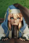 1girl 1girls 2boys 3d ai_generated aqua_eyes big_penis blonde_hair bridget clothed dark-skinned_male dark_skin eye_contact fellatio fellatio guilty_gear guilty_gear_strive hand_on_head hood huge_cock interracial light-skinned_male light_skin looking_at_viewer male male_only nature nature_background oral outside outside outside_sex park park_bench penis pov public_sex sodaglow_artist