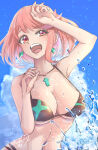  1girl alluring alternate_costume big_breasts bikini chest_jewel earrings floating_earrings high_res jewelry pyra_(xenoblade) red_hair sofusan1526 swept_bangs swimsuit xenoblade_(series) xenoblade_chronicles_2 