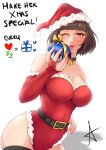  1girl 1girl 1girl alluring atlus big_breasts big_breasts brown_hair christmas christmas_hat english_text female_only hat makoto_niijima megami_tensei one_eye_closed persona persona_5 red_draws red_eyes sega short_hair silf text thick_thighs 