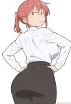 ai_generated back_view backboob bare_thighs big_ass big_ass blush fat_ass gigantic_ass gigantic_breasts glasses huge_breasts huge_thighs kobayashi-san_chi_no_maidragon kobayashi_(dragon_maid) light-skinned_female light_skin looking_back massive_ass massive_breasts mature_female office_lady orange_eyes ponytail red_hair sawahebi solo_female squatting sweat sweatdrop thick_body thick_female thick_thighs thighs voluptuous voluptuous_female